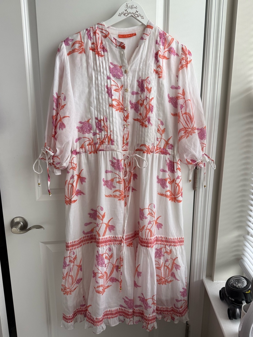 Oliphant Cinched Pintuck Midi Dress Tie Waist Ostuni Coral Preppy Coastal XXL